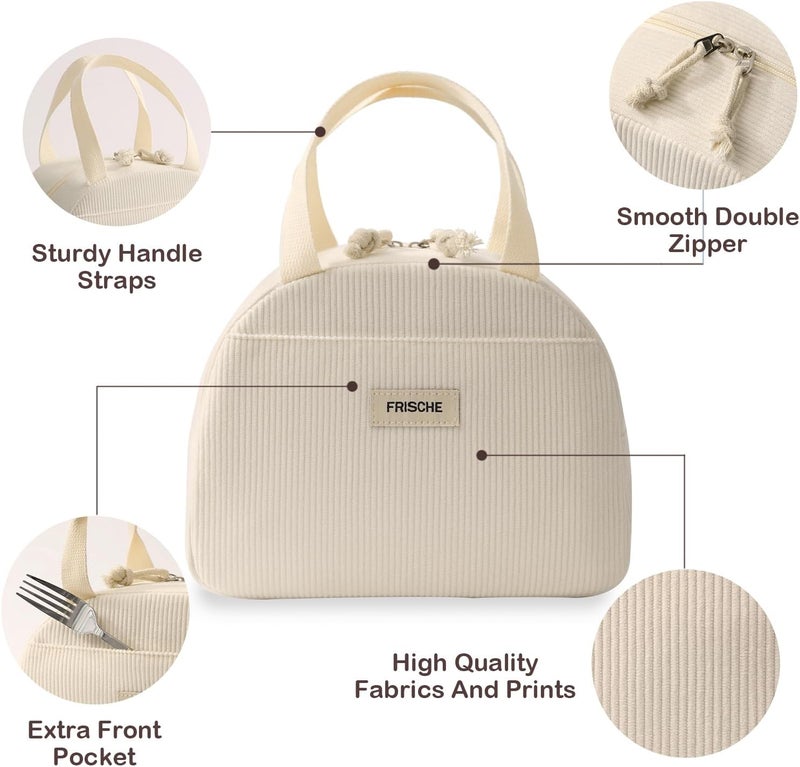 Baglemon Lunch Bag for Women Men Cute Corduroy Lunch Tote Bags Reusable Insulated Lunch Box Large Capacity Reusable Insulated Cooler for Work/Picnic/Travel - Image 3